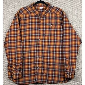 Columbia Flannel Shirt Mens XXL Orange Plaid Button Up Stretch Hiking